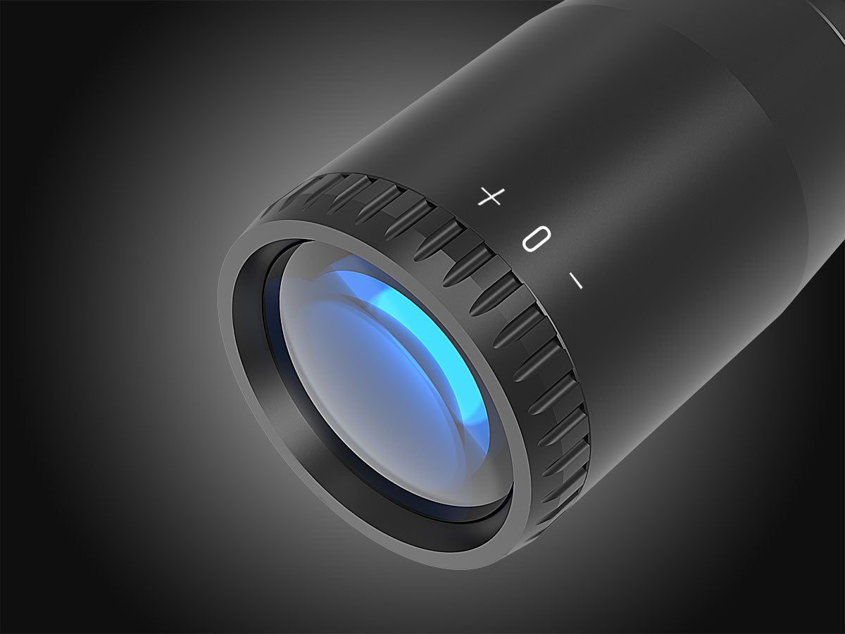 Diopter adjustment on 4-16X44 scope, range +2 to -3.
