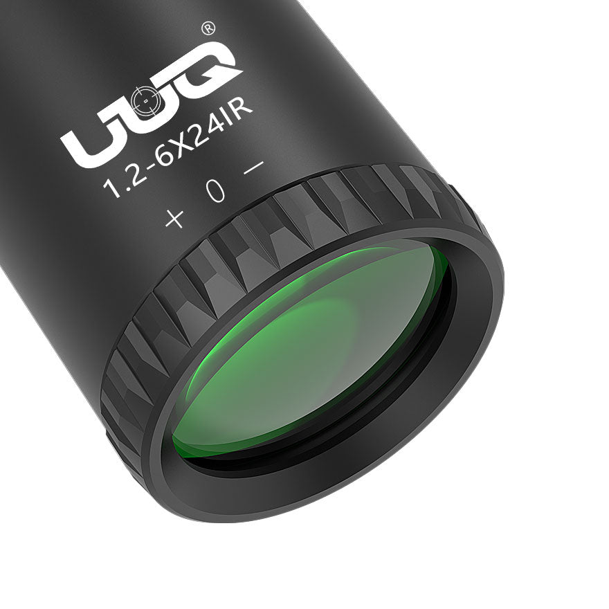 Fast focus eyepiece of UUQ 1.2-6X24IR scope, allows easy focusing and accommodates vision differences.