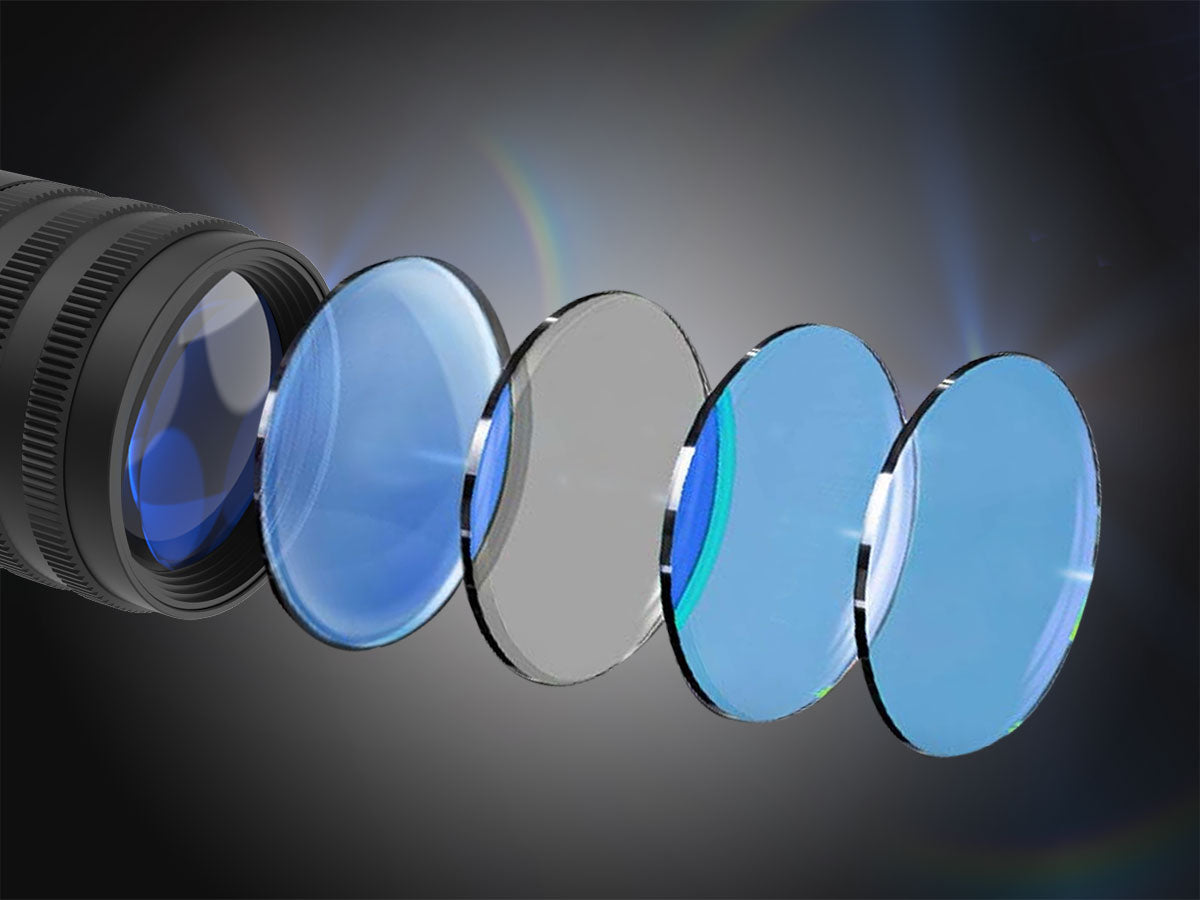 FMC objective lenses with AR coatings for improved clarity and light transmission, reducing glare.