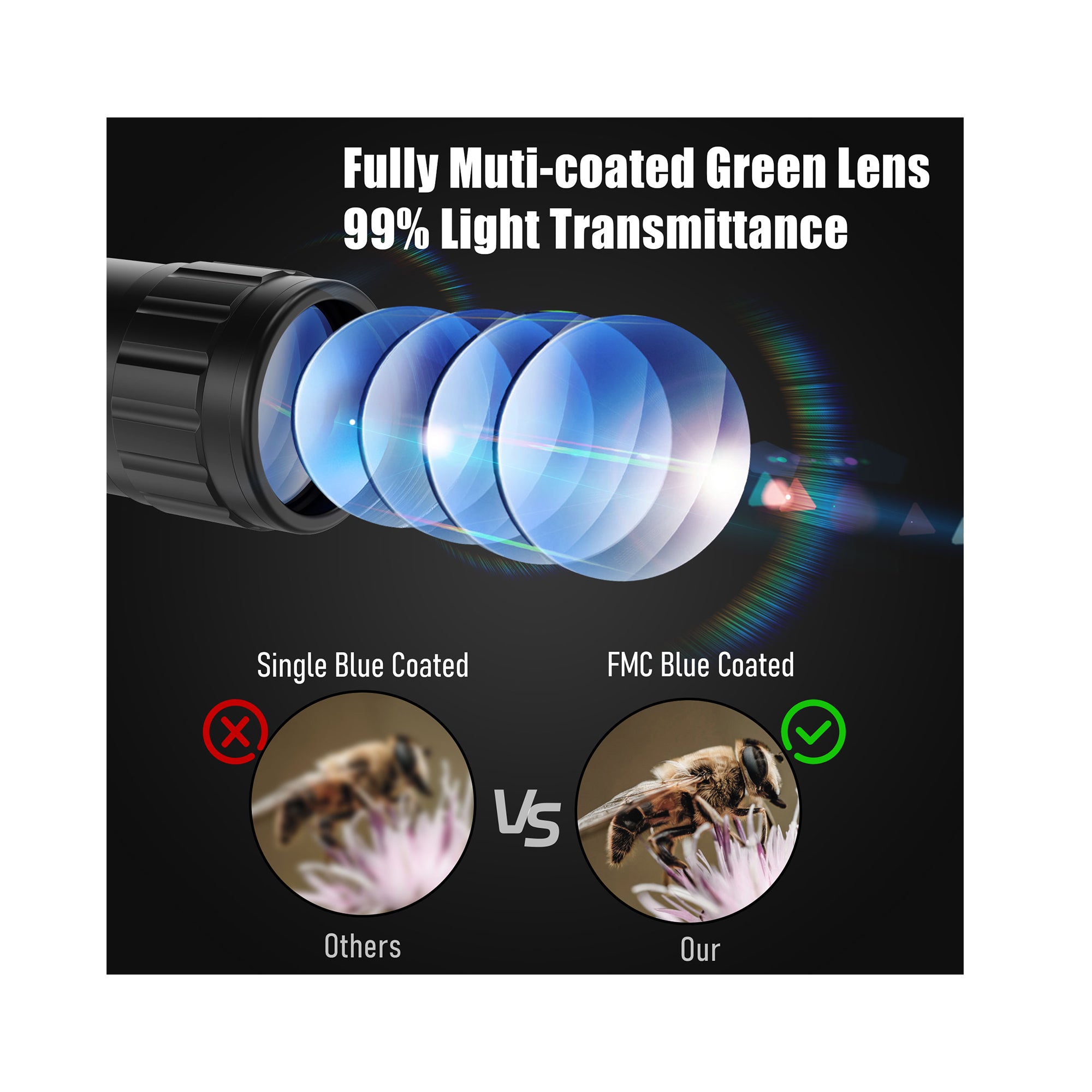 Legion 4-12x50 AO 4 in 1 Combo Scope, red & green laser, showing fully multi-coated green lens with 99% light transmittance.