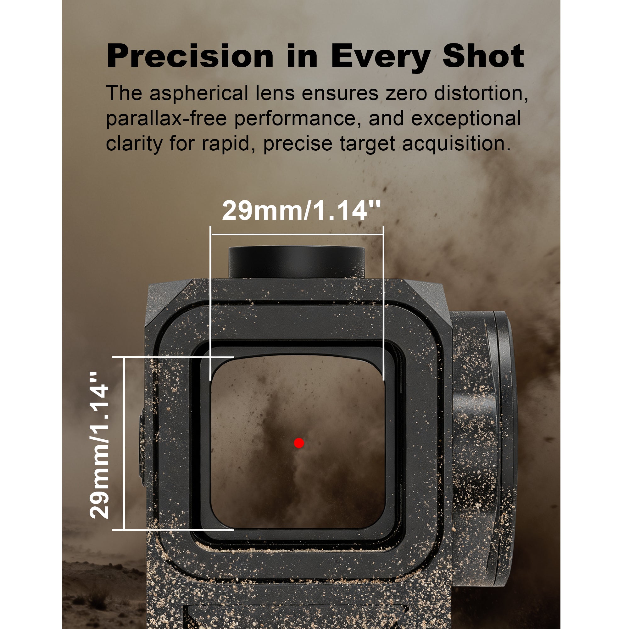 UUQ EagleE1 Enclosed Red Dot Sight with 29mm aspherical lens for parallax-free precision.