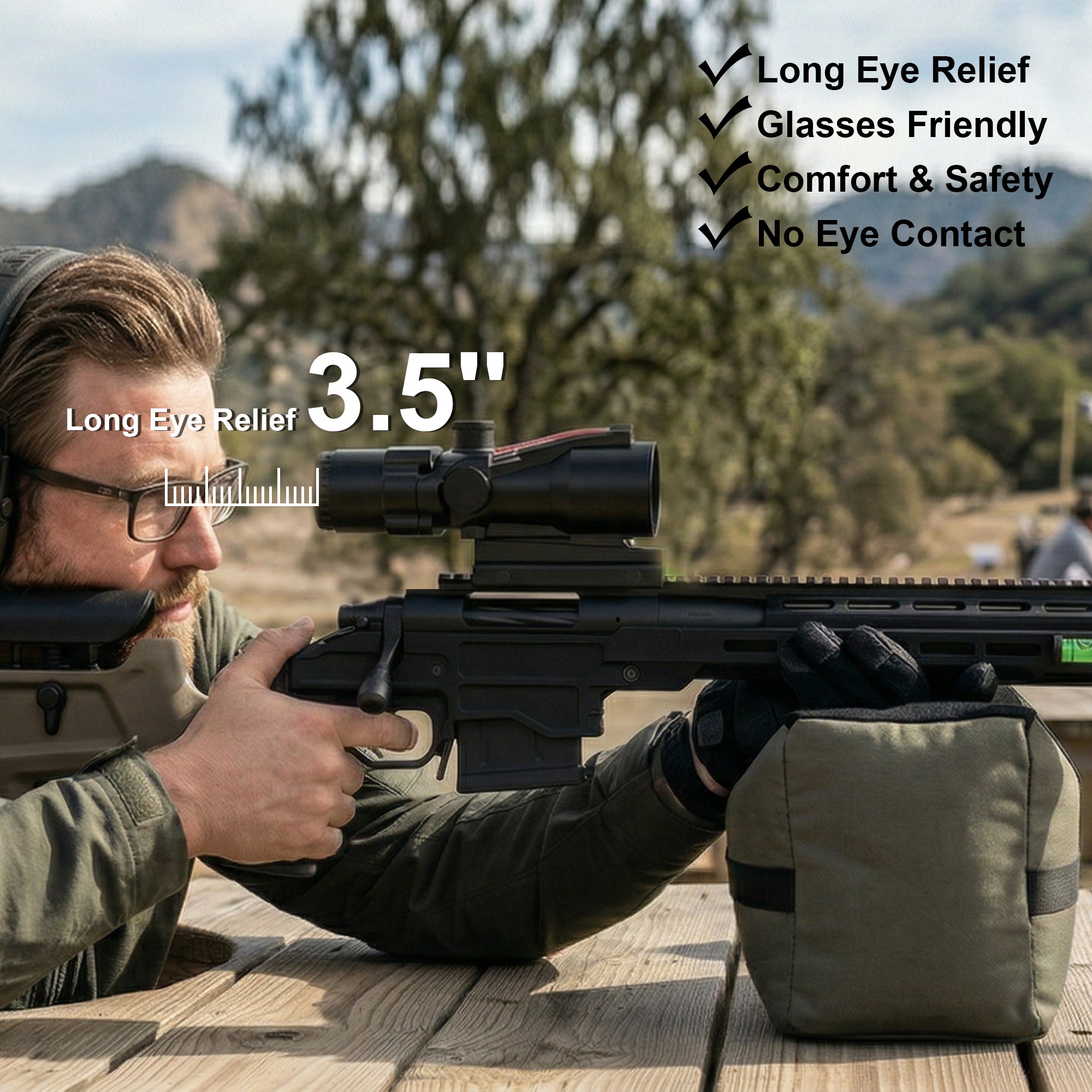 UUQ Ranger-ER 3x32 Prism Scope featuring 3.5-inch long eye relief.