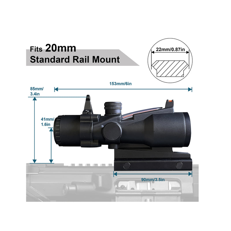 Load image into Gallery viewer, UUQ Ranger-ER 3x32 Tactical Prism Scope dimensions diagram showing fits 20mm standard rail mount.

