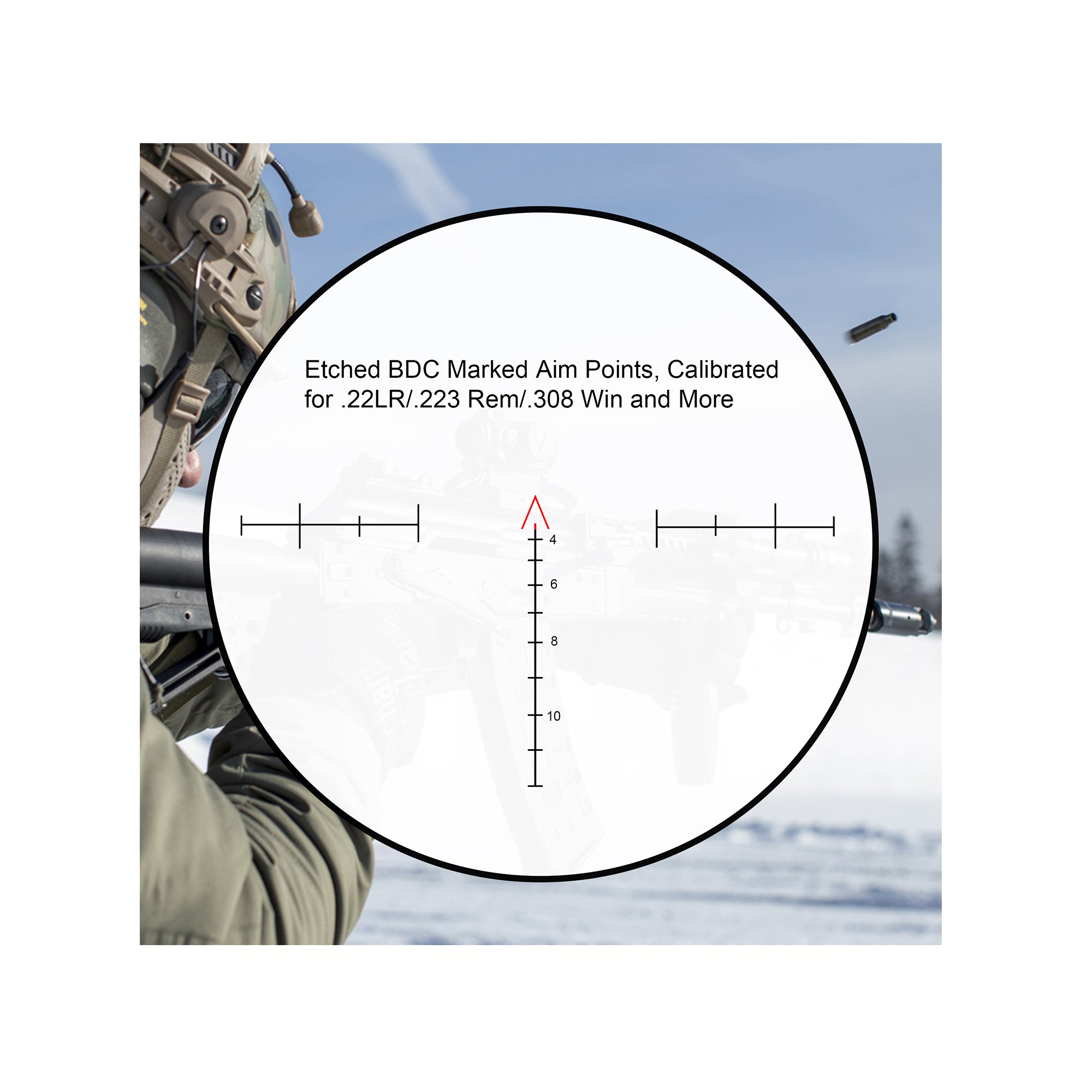 UUQ Ranger-ER 3x32 Tactical Prism Scope featuring an etched BDC reticle calibrated for 22LR, 223 Rem and 308 Win.