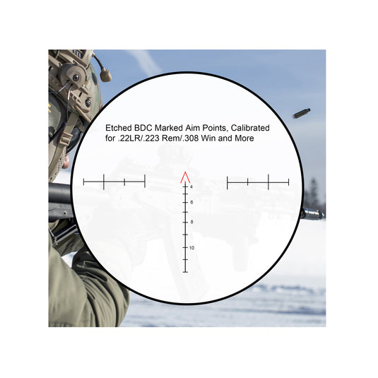 UUQ Ranger-ER 3x32 Tactical Prism Scope featuring an etched BDC reticle calibrated for 22LR, 223 Rem and 308 Win.