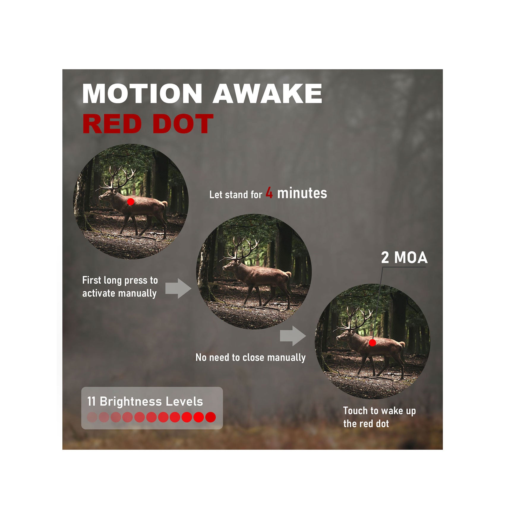 UUQ Sentry 5 Red Dot Sight featuring motion awake technology, 2 MOA reticle, and 11 brightness levels for hunting.