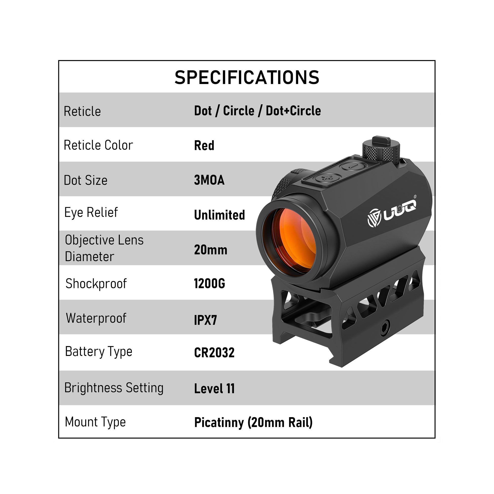 UUQ Sentry 6 Triple Reticle technical specifications
