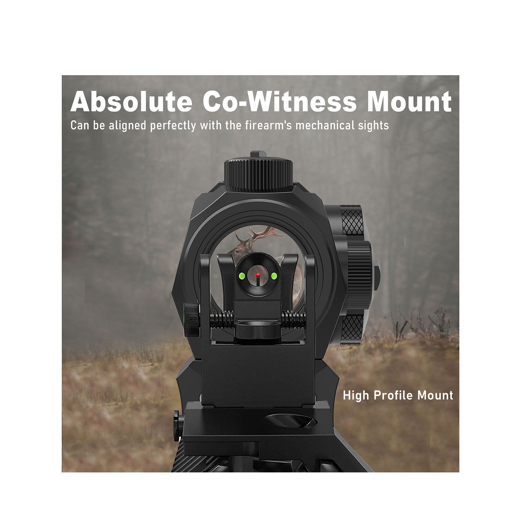 UUQ Sentry 7 red dot sight with absolute co-witness mount, showing perfect alignment with iron sights on a high profile riser.