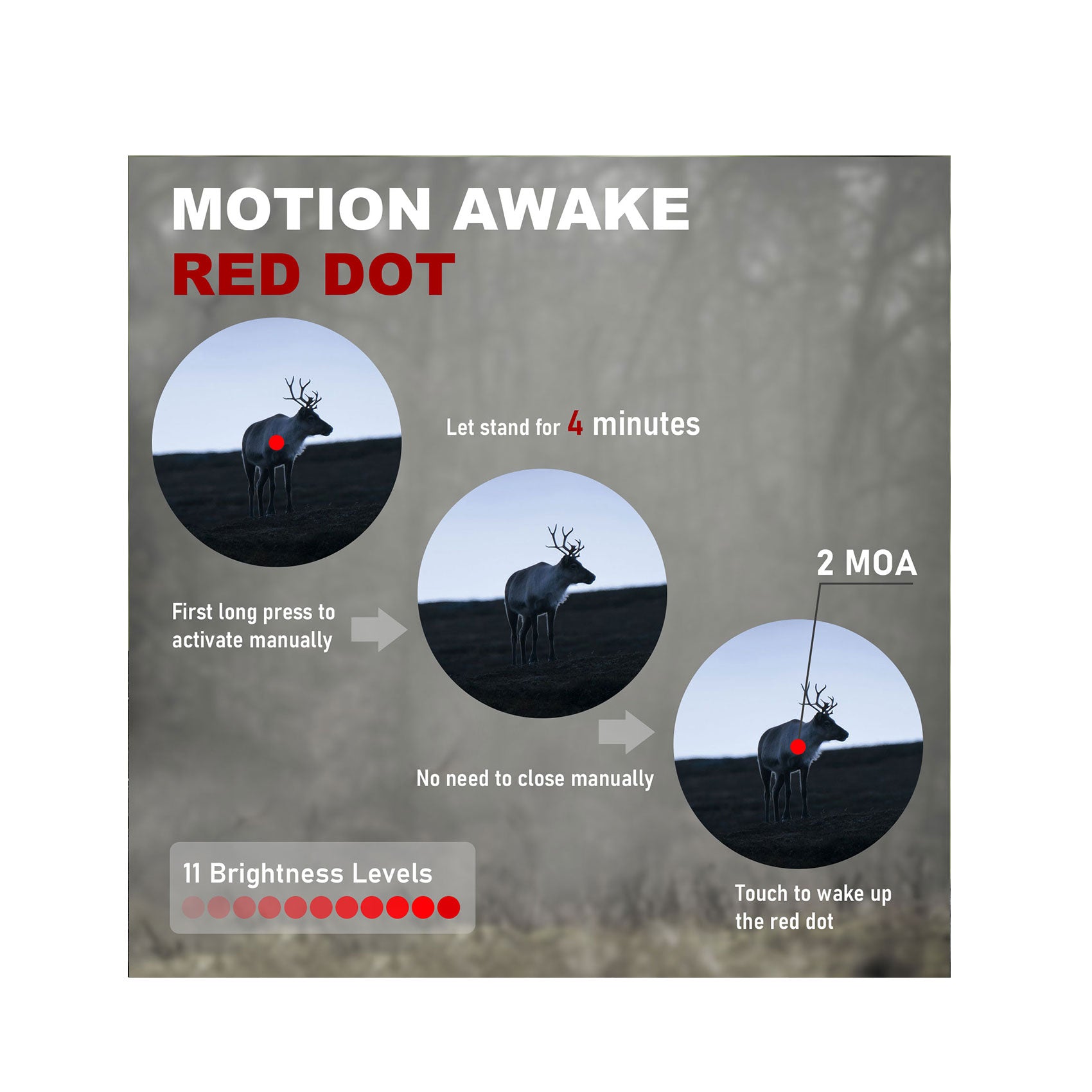 UUQ Sentry 7 red dot sight with motion awake technology, 2 MOA reticle, and 11 brightness levels for hunting.